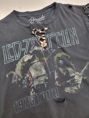 Led Zeppelin Lace-Up Fringe Band Tee Upcycled Vintage Babd Merc